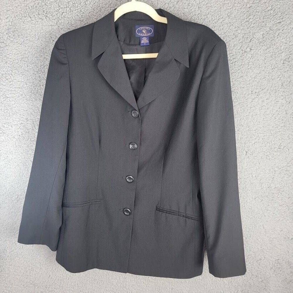 Chelsea Cambell Womens Blazer Sz 8 Black 100% Wool Four Button Vintage